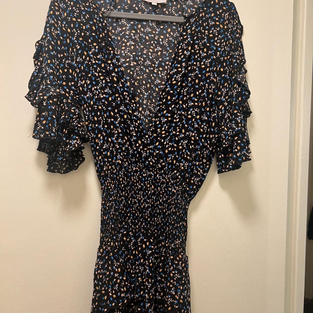 Olivaceous Black Patterned Ruffled Mini Dress - image 2